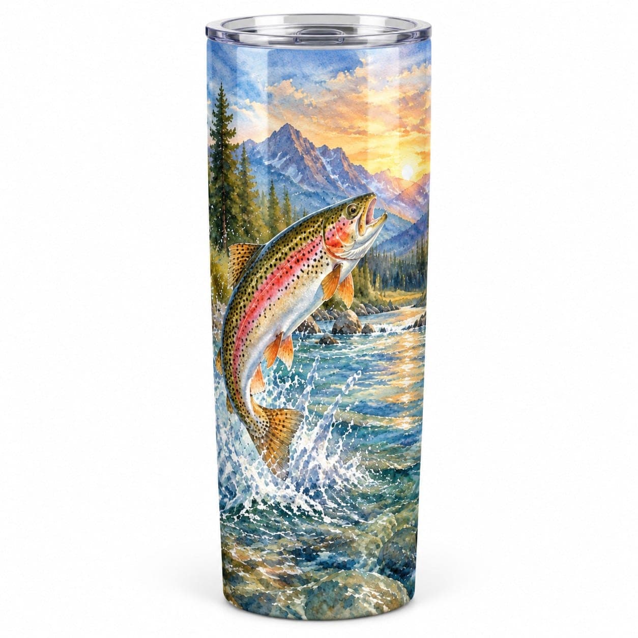 Rainbow Trout Watercolor Tumbler – 20 oz Insulated Fishing Gift