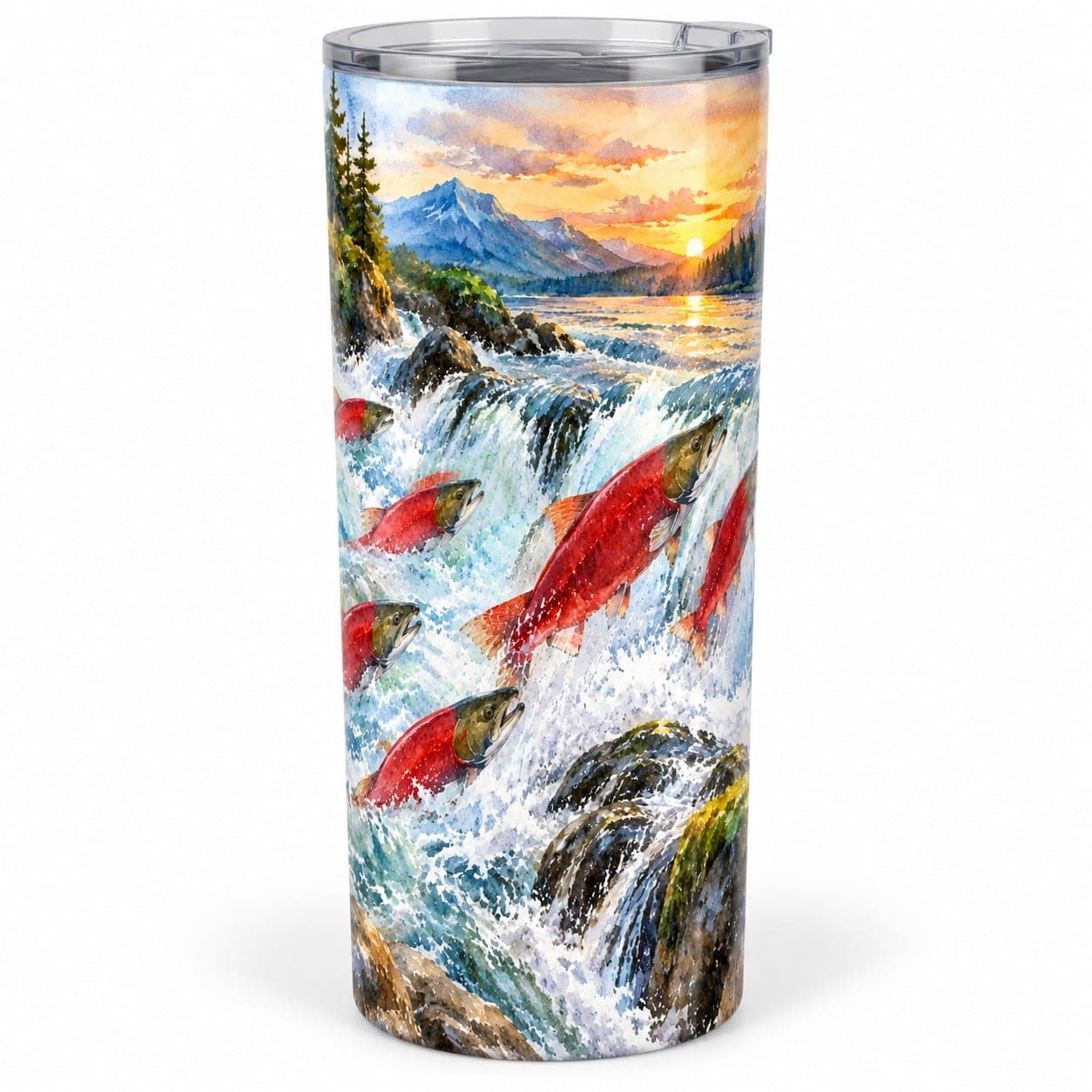 Sockeye Salmon Watercolor Tumbler – 20 oz Insulated Salmon Fishing Gift