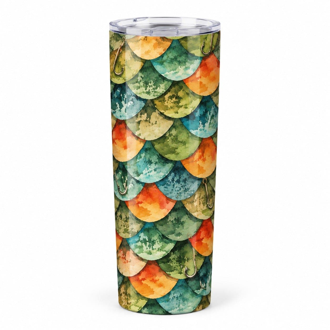 Fish Scale and Hook Pattern Tumbler – 20 oz Insulated Vintage Fishing Gift